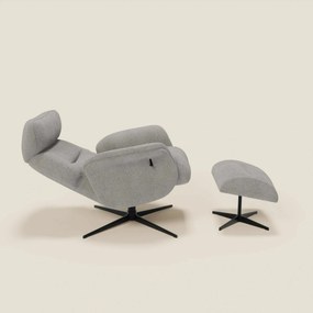 Lunor Poltrona relax reclinabile con pouf poggia-piedi in tessuto bouclé impermeabile T07 grigio