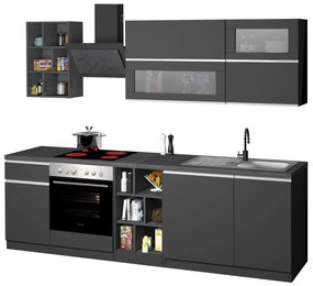 Cucina Lineare Moderna Antracite SOLE 256 cm – Soft Close, Lavello Incluso, Made in Italy