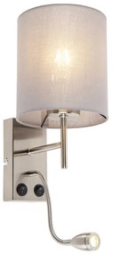 Applique moderna in acciaio con paralume in cotone grigio - Stacca
