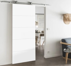 Porta scorrevole reversibile Dione in mdf bianco, L 92.5 x H 211.5 cm, con binario Loft Alluminio