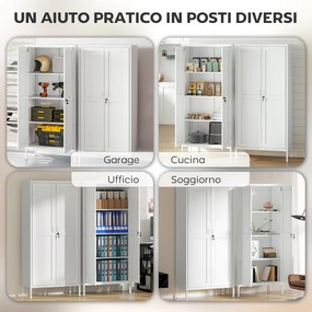Armadio per Ufficio 80x40x175 cm a 3 Ripiani Regolabili con Serratura e 2 Chiavi in Acciaio Bianco...