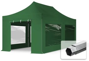 TOOLPORT 3x6m gazebo pieghevole PES con laterali (finestre panoramiche), PROFESSIONAL alluminio, verde scuro - (600223)