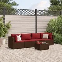 Set Divani da Giardino 5 pz con Cuscini Marrone in Polyrattan 3308013