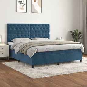 Giroletto A Molle Con Materasso Blu Scuro 160x200 Cm İn Velluto /