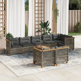 Set divano da giardino 9 pz con cuscini grigio in polyrattan