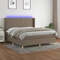 Letto a Molle con Materasso e LED Tortora 160x200 cm in Tessuto 3138969