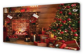 Quadro stampa su tela Alberi di Natale regali decorazioni per camino 100x50 cm