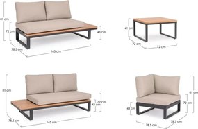 Salotto Angolare In Alluminio Con Cuscini E Tavolino Zelmar Antracite Bizzotto