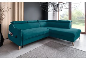 Divano letto angolare in velluto turchese (angolo destro) Sweet Harmony - Miuform
