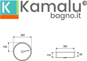 Lavabo da appoggio rotondo in acciaio inox finitura gun metal | KVE-380GM - KAMALU