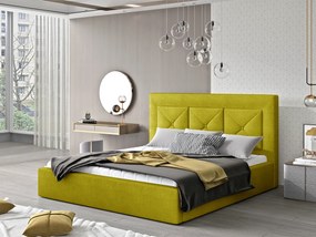 Letto matrimoniale con box contenitore Lione - 160 x 200 cm , Tessuto giallo