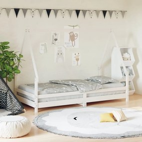 Giroletto Per Bambini Bianco 90x190cm İn Legno Massello Di Pino /