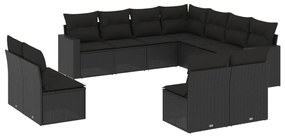 Set Divani da Giardino 11 pz con Cuscini in Polyrattan Nero