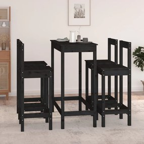 Set da bar 5 pz nero in legno massello di pino
