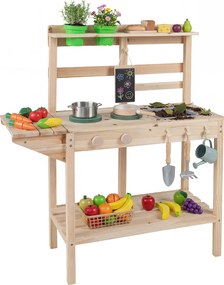 Costway Set da cucina giocattolo per bambini legno fornelli lavello manopole rotanti, Cucina gioco da chef lavagna vasi fiori scaffali 3+ anni