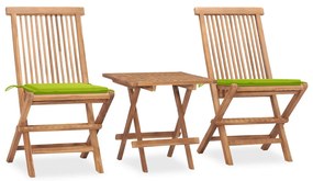 Set da pranzo giardino pieghevole 3 pz cuscino massello di teak