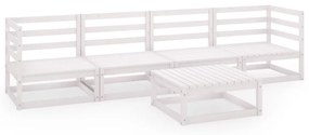 Set divani da giardino 5 pz bianco in legno massello di pino