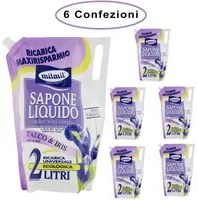 Mil mil sapone liquido talco & iris ricarica maxi risparmio 6 confezioni da 2000 ml