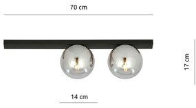Plafoniera Moderna 2 Luci Giapeto Barra In Acciaio Nero E Sfere Di Vetro Fumè