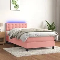 Letto a Molle con Materasso e LED Rosa 90x190 cm in Vellutocod mxl 98938