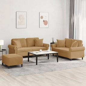 Set Di Divani 3 Pz Con Cuscini Marrone İn Velluto /