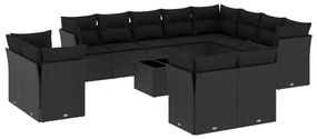 Set Divani da Giardino 13pz con Cuscini Nero in Polyrattan