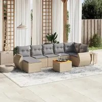 Set Divano da Giardino 8 pz con Cuscini Beige in Polyrattan 3225114