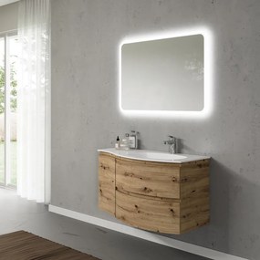 Lavabo Armonia destro 105 cm in resina con pozzetto destro, Bianco Lucido