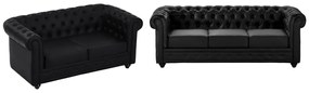 Divano 3 e 2 posti in Similpelle Nero - CHESTERFIELD