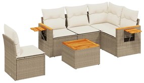 Set divano da giardino 6 pz con cuscini beige in polyrattan