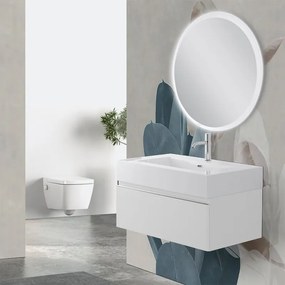 Mobile bagno sospeso 80 bianco lucido lavabo e specchio LED   Iside