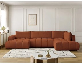 Divano angolare color mattone allungabile e con contenitore (penisola a destra/a U) Fuji – Bobochic Paris