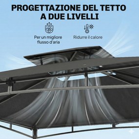 Gazebo da Giardino 300x300x285 cm con Doppio Tetto in Poliestere e Metallo Grigio Scuro...