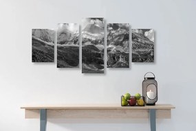Quadri 5 pezzi – Maestoso paesaggio montano in bianco e nero