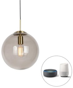 Lampada a sospensione intelligente in ottone con vetro fumé 30 cm incl. Wifi ST64 - Ball