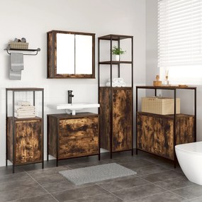 Set di mobili da bagno 5 pezzi in legno ingegnerizzato rovere affumicato