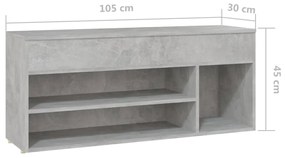 Panca Portascarpe Grigio Cemento 105x30x45 cm in Truciolato