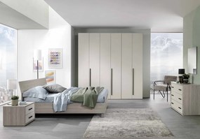 Camera  da letto completa, finitura grigio resina e tortora chiaro, con armadio battente 6 ante, made in Italy