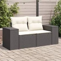 Divano da Giardino con Cuscini a 2 Posti Nero in Polyrattan 366019