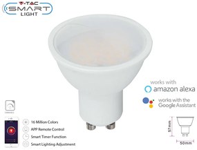 V-TAC Smart Lampada Faretto Led GU10 4,5W WiFi RGB CCT Dimmerabile APP Compatible Amazon Alexa Google Home SKU-2757