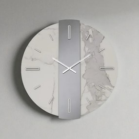 Orologio rotondo D80 cm WAYLEN in kerlite Bianco vetro Fumč dettagli Argento