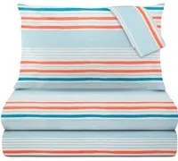 Completo letto matrimoniale righe azzurre arancione