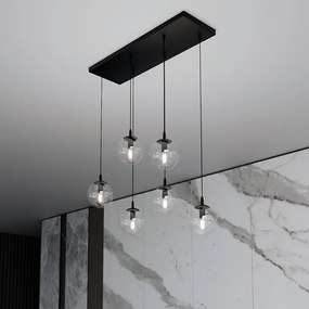 Lampadario a Sospensione in Acciaio e Vetro COSMO 6 Nero 6xE14 Colore delle Sfere Trasparente