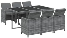 Set da Pranzo per Giardino 7pz con Cuscini in Polyrattan Grigio