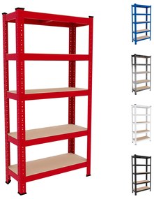 Scaffale Metallo E Legno MDF Ad Alta Portata Carico Pesante Fino a 875 kg 5 Ripiani Regolabili Garage Officina Cantina Capannone Magazzino Design Modulare 150 x 75 x 30 cm Rosso