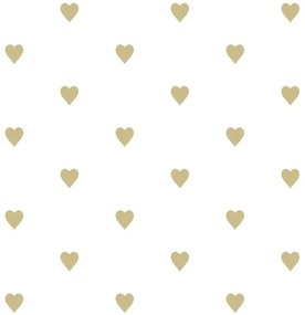 Carta da parati Cuori oro e bianco, 53 cm x 10.05 m