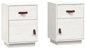 Comodini bianchi 2 pz 40x34x55 cm in legno massello di pino