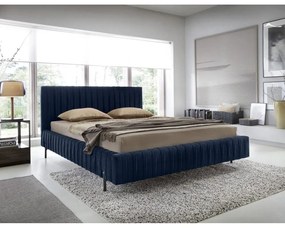 Letto matrimoniale imbottito blu scuro con contenitore e rete inclusi 160x200 cm Plissa – ELTAP