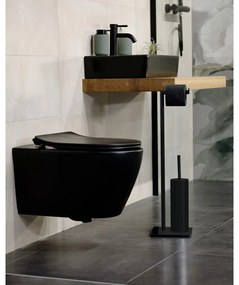 Porta carta igienica in acciaio nero con spazzola Recco - Wenko