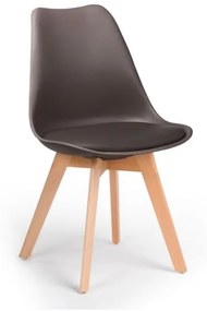 Sedia Nordica Marrone Caffè Con Gambe In Legno E Cuscino Design Moderno